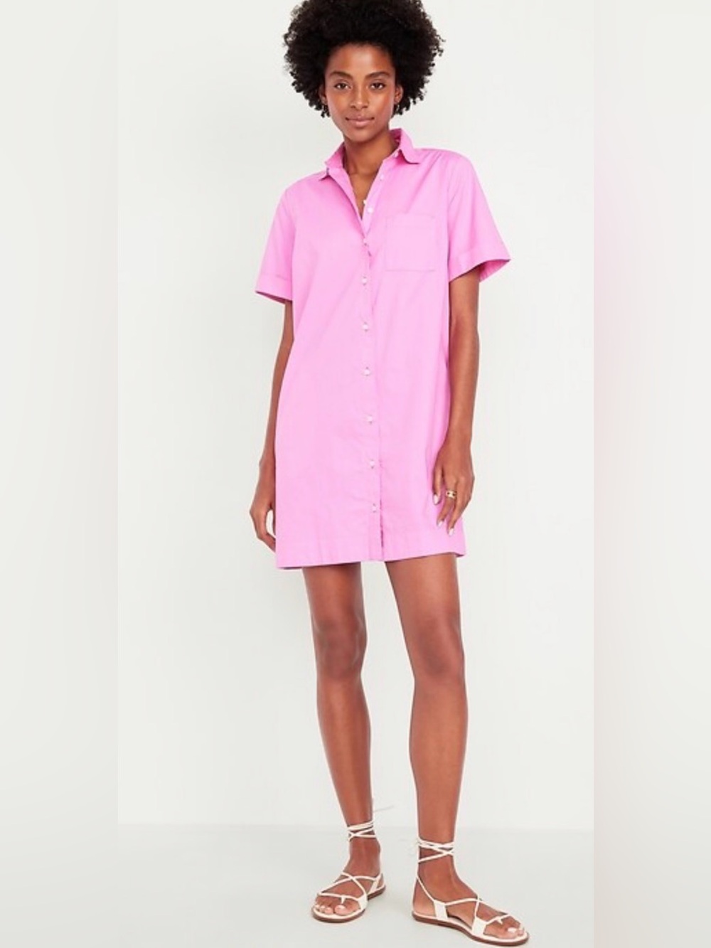 Old Navy 100% Cotton Button-Down Mini Shirt Dress in Vivid Begonia Size XXL